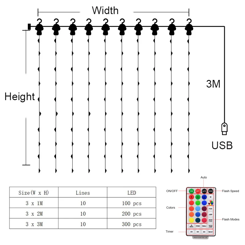 Curtain LED String Light Garland USB Remote RGB 16 Colors Lights For Christmas New Year Home  Wedding Party Lighting Decoration