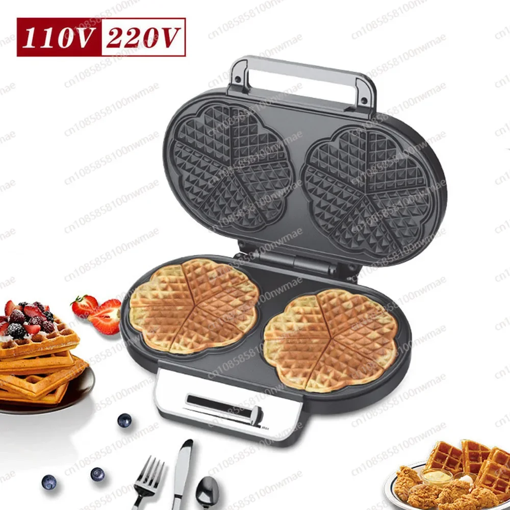 Household 110v Two Pieces Double Plate Love Waffle Maker   Electric Cake Bang Breakfast