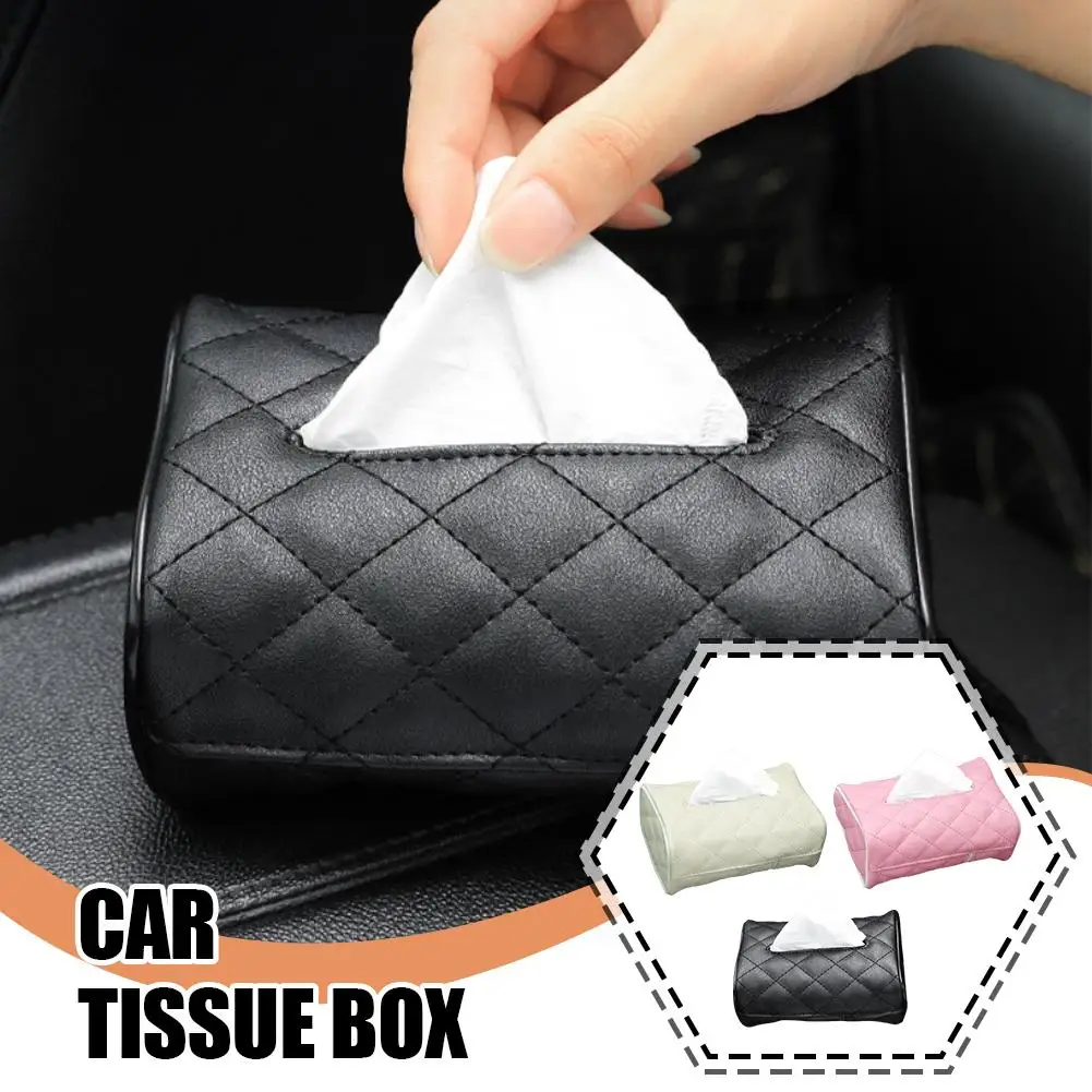 

Car Tissue Box Solid Color Plaid Leather Wear-Resistant Box Interior Hanging Shade Tissue Back Tissue Accessories Car Seat C2W6