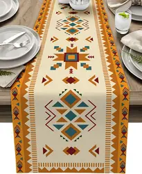 Southwest Orange Blue Ethnic Art Linen Table Runner Dresser Scarves Reusable Kitchen Dining Table Runners Wedding Party Decor