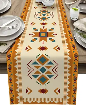 Sudeste laranja azul arte étnica linho corredor de mesa lenços reutilizáveis cozinha mesa de jantar corredores decoração de festa de casamento