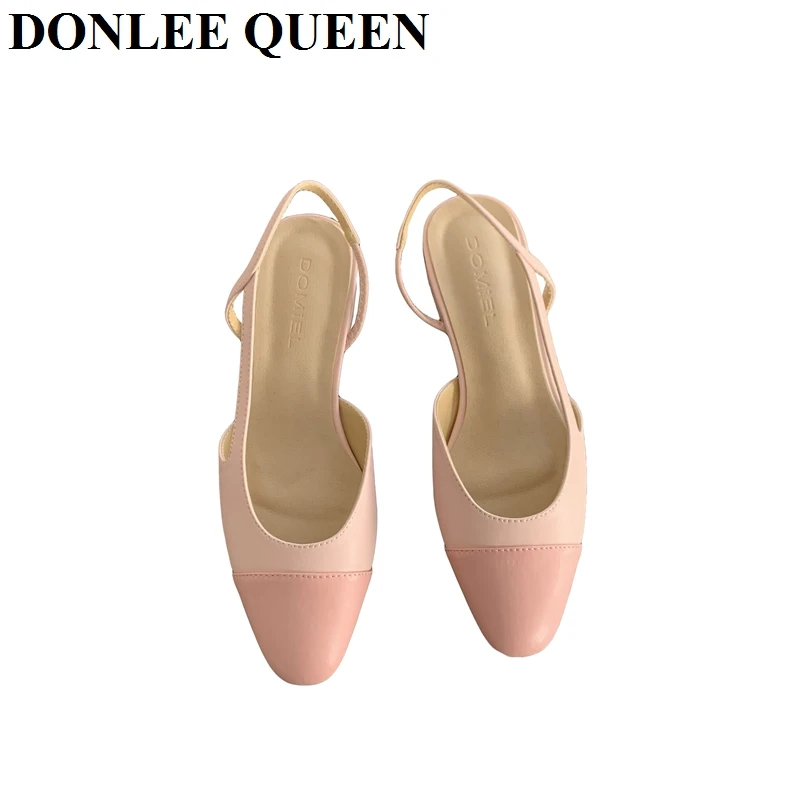 Classic Elegant Mixed Color Slingback Sandals Women Elastic Band Back Strap Flat Ballet New Design Shoes Brand Mule Office Mujer