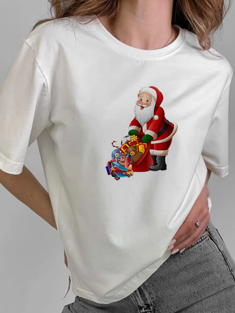 Camiseta de Navidad con estampado de astas para mujer, Top de manga corta con estampado de muñeco de nieve para mujer