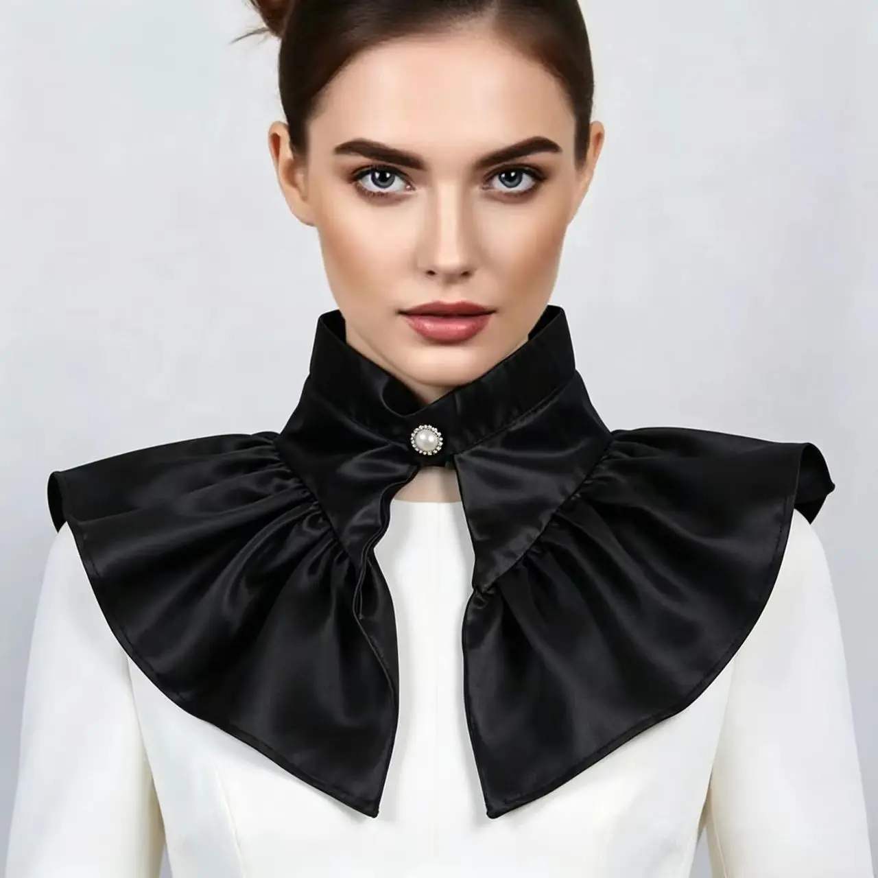 Vintage Large‑Lapel Satin Detachable Fake Collar 3D Neck Wrap Styling Accessory for Stage Performance Medieval Accessories