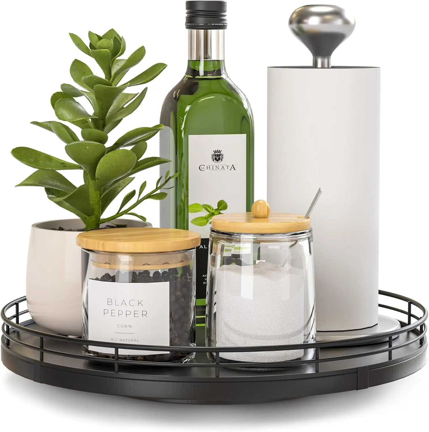 

Вращающийся органайзер-поднос из дуба 10 дюймов для кухонного шкафа, обеденного стола, кладовой, столешницы, специй, ванной комнаты, туалетного столика