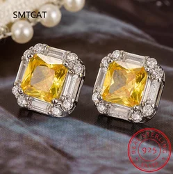 Sparkling 925 Sterling Silver Princess Cut Simulated Moissanite Citrine Square Stud Earring for Women Wedding Gift Drop Shipping