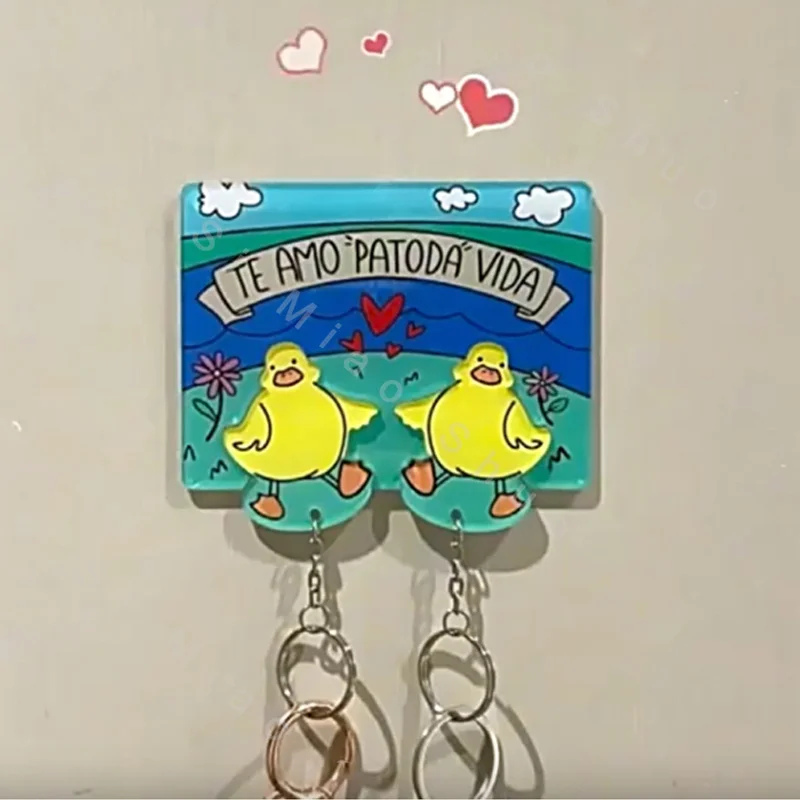 Couple Up Movie Key Holder Duck Keychain Hanger House Shared Key Ring Acrylic Creative School Bag Pendant Lovers Gift Home Decor