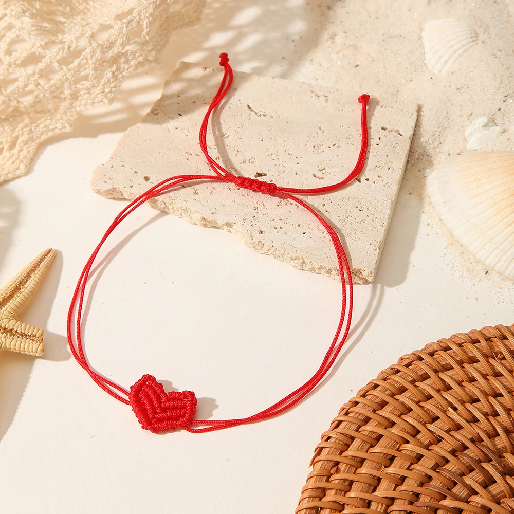 Fashion Woven Heart Rope Bracelet Adjustable for Women Simple Handmade Friendship Bracelets Valentines Day Jewelry Gift Party
