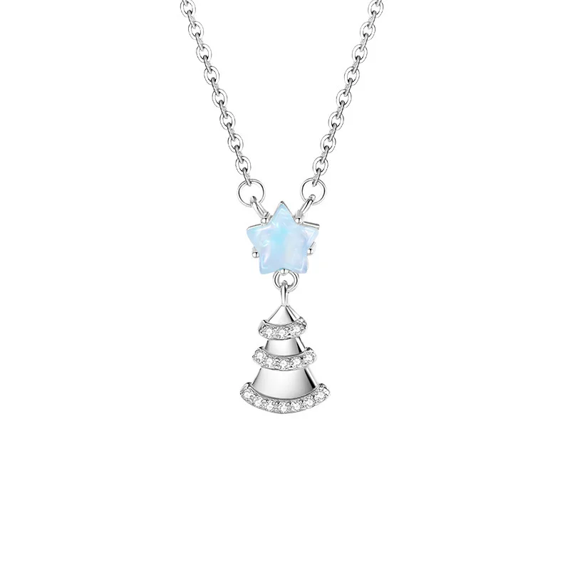 

Рождественские аксессуары, сверкающий циркон, подвеска в виде звезды в виде рождественской елки, ювелирное изделие из чистого серебра S925, ожерелье для девочек, праздничные подарки