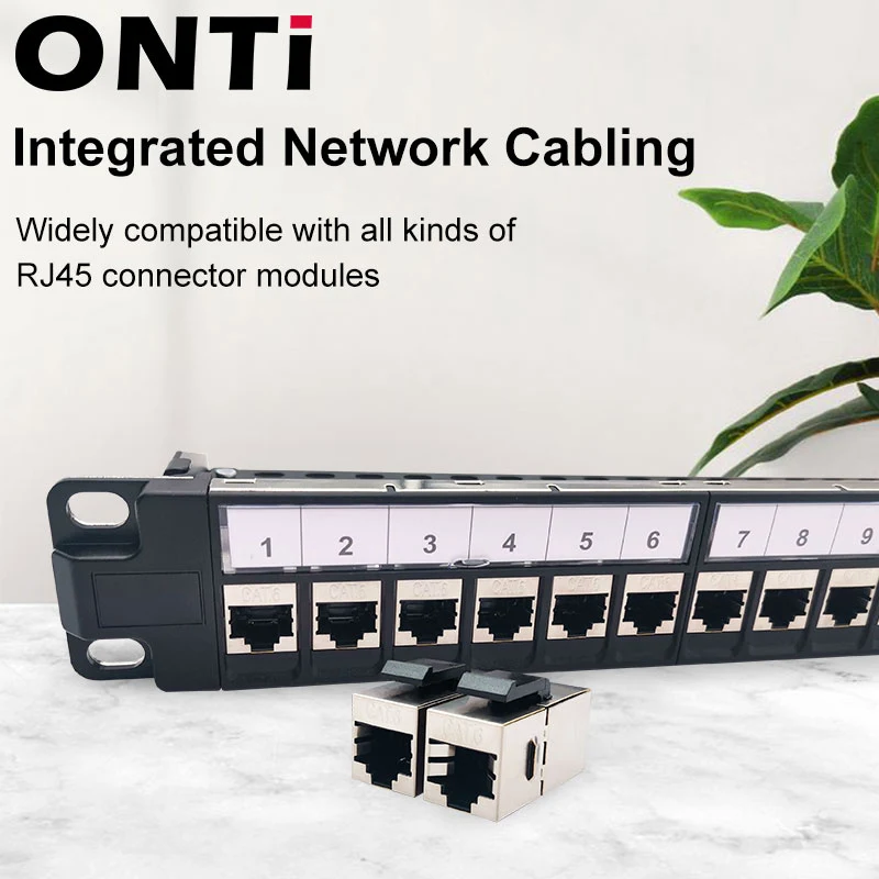 24 พอร์ต CAT6 Shield แผงแพทช์ RJ45 Connector ใช้ได้กับตู้ 19 นิ้วสายเคเบิลเครือข่าย Rack Ethernet Distribution Frame