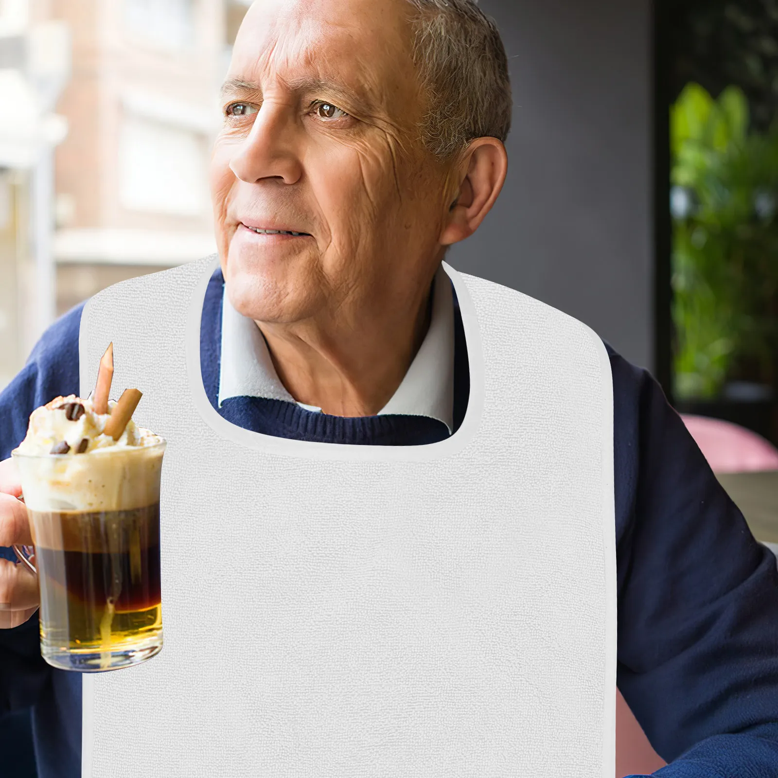Adjustable Adult Bib for Elderly Seniors Special Needs Feeding Drool Protector Reusable Cotton Absorbent Mealtime Face Washing