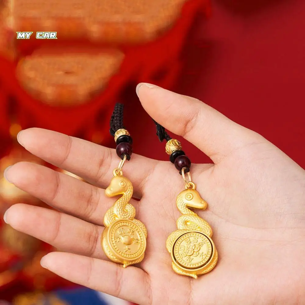 

2Pcs Cute Metal Zodiac Snake Keychain Fortune-attracting Bring Good Luck Car Key Ring Rotating Chinese Signs Lucky Pendant Women