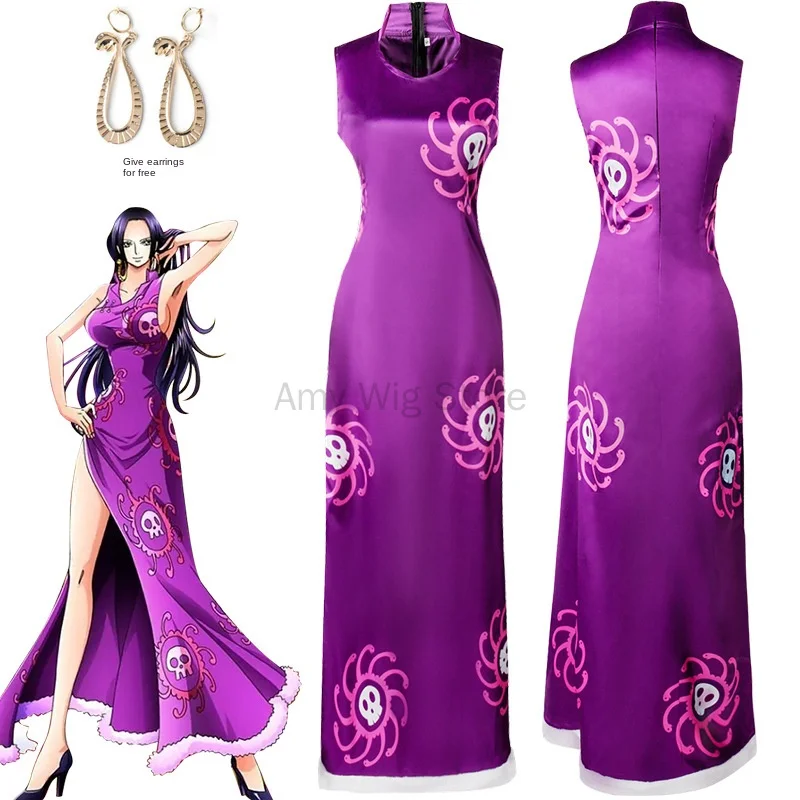 Disfraces de Halloween para mujer, traje de Anime, Boa Hancock, Chipao, Vestido largo, ropa de juego de rol, uniforme de fiesta