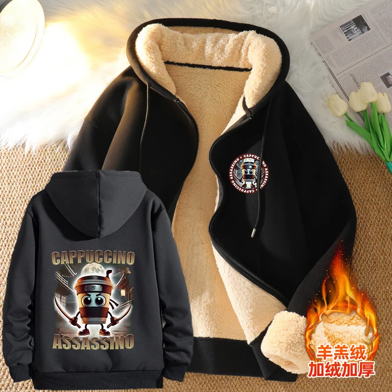 

Italian Brainrot Animal Adult Jackets Cappuccino Assassino Cartoon Anime Thick Coat Sahur Trendy Cool Lamb Velvet Sweatshirt Top