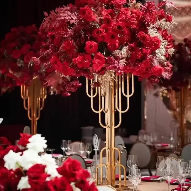 Gold Metal Flower Stand for Wedding Table Decoration Elegant Event Centerpiece Ornament Party Banquet Display Rack Home Decor