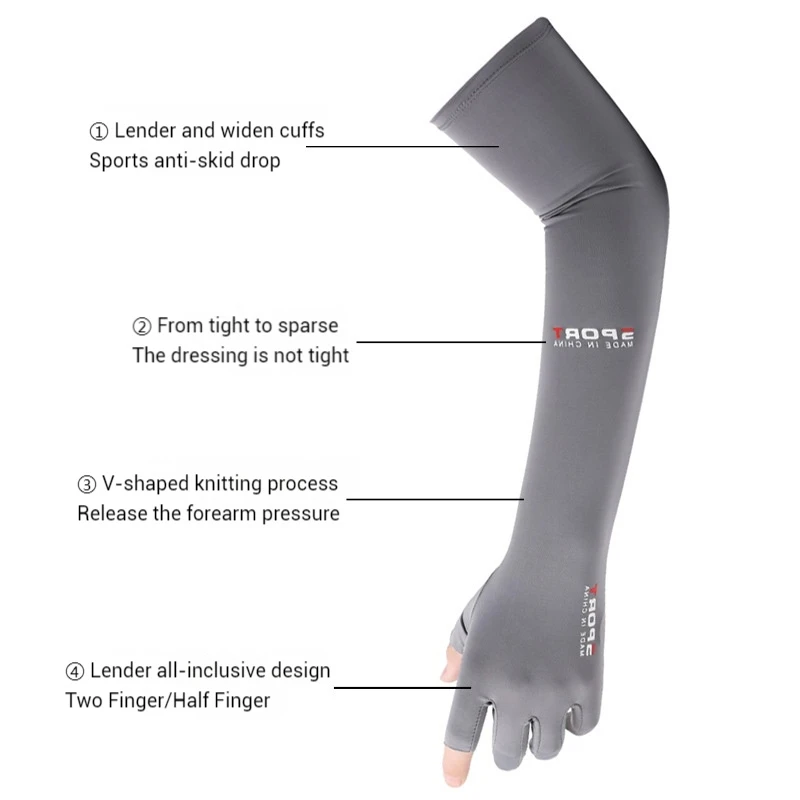 Summer Ice Silk Arm Sleeves UV  5 Finger Cuff for Outdoor Fishing Cycling Running Climbing - Cool Touch Lightweight Arm Cover