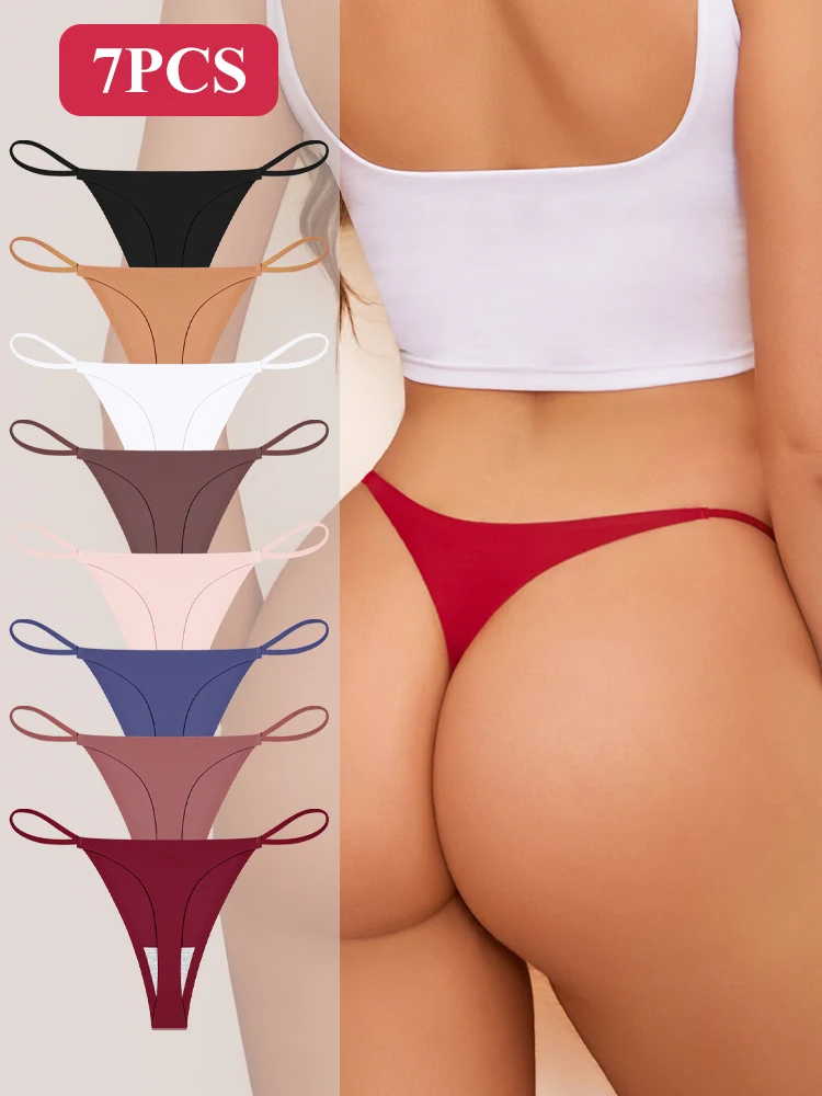 7-teiliges Set ultradünner, nahtloser Strings für Damen – sexy, atmungsaktive G-Strings mit niedriger Taille und dehnbarem, dünnem Bund – T-Back Dessous