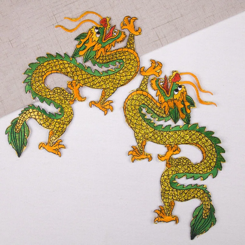 A Pair Chinese Dragon Embroidery Applique Mythical Animals Dragon Beard Claw Iron on Patch Tai Chi Clothing Apparel Sewing Decor