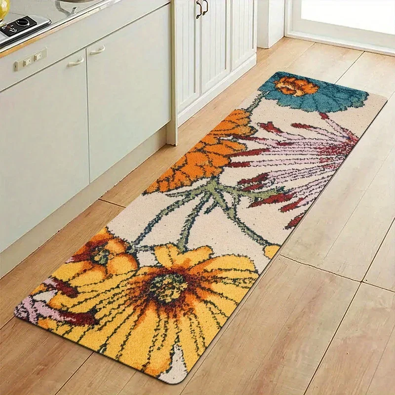 1pc Long-Haired 100% Polyester   Base Entrance Floor Mats, Featuring a Easy Small Flower Design, Made of Wear-Resistant And Du