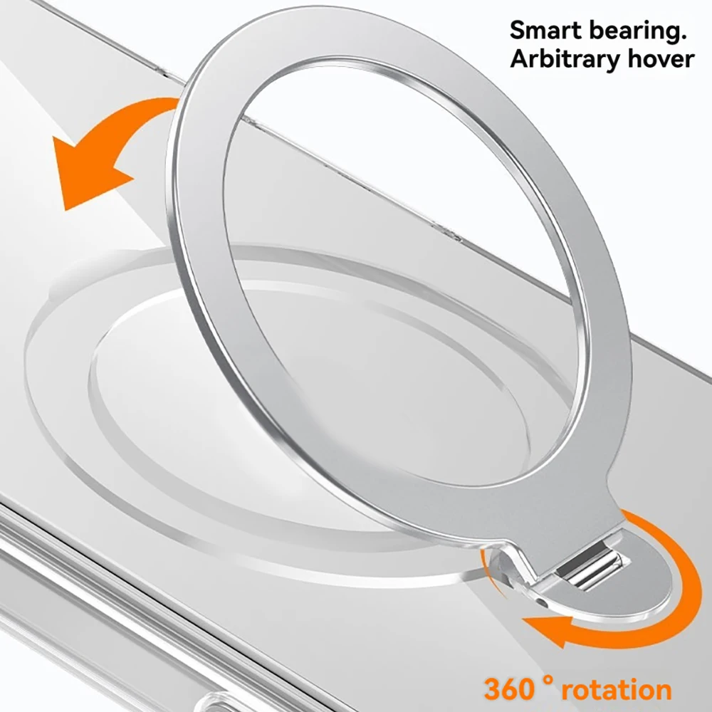 A prueba de golpes 360 °   Funda de teléfono magnética transparente con soporte giratorio, botón táctil para iphone 16 Plus Pro Max 15, protección de lente Promax