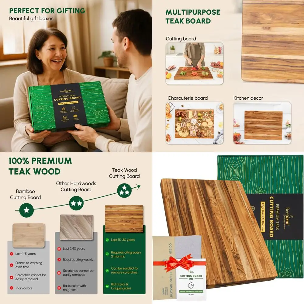 

Большие деревянные разделочные доски для кухни — разделочная доска из тикового дерева с рукояткой, 20x15x1,25, мясной блок, бортики, Рождество