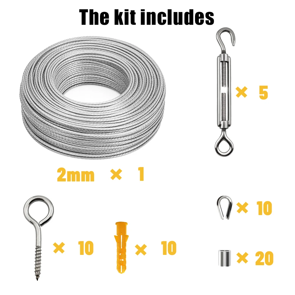 56 Pieces/Set Stainless Steel PVC Coated Flexible Steel Wire Rope Transparent Stainless steel Clothesline Guardrail Safety Rope