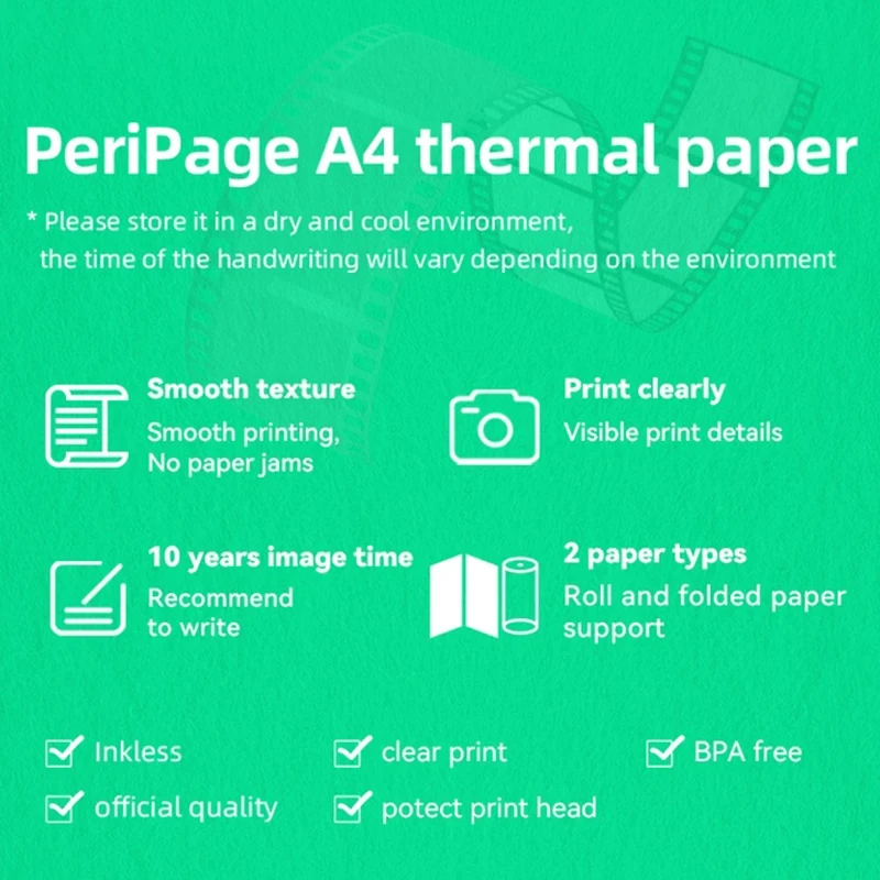 Rollo de papel térmico Peripage A4 plegado para impresión de impresora A40, papel térmico A4 de secado rápido a largo plazo para impresión fotográfica en PDF