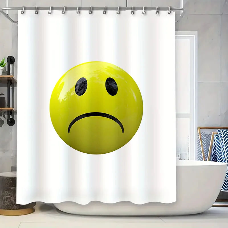 Сумная занавеска для душа с эмодзи, забавное украшение для ванной комнаты для детской спальни или гостевой ванны, белые пластиковые кольца-крючки в комплекте