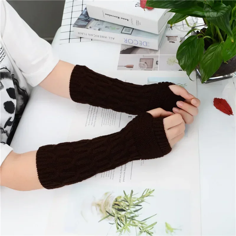 Long Fingerless Gloves Autumn Winter Knitting Arm Sleeve Keep Warm Men Women Oversleeves Mid-Length Half Finger Gloves Mittens