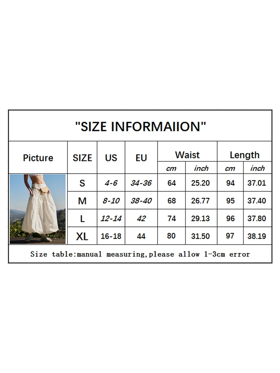 Women Casual Loose Fitting Elastic Waist Solid Color Puffball Skirt Streetwear Bubble Ankle Length A Line Skirt