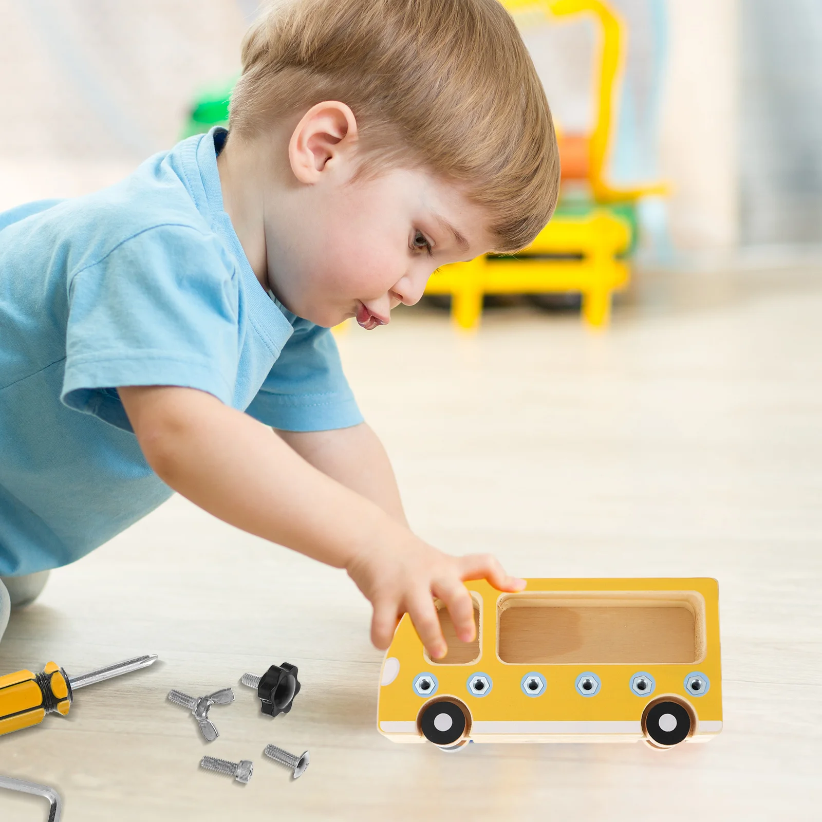 

1 set 1 Set Wooden Busy Board Screw Nut Skill Training Game For Kids Bus Shaped Educational Hand Eye Coordination Learning