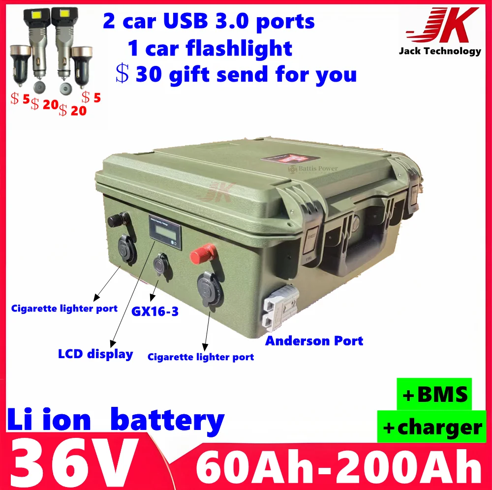 

36V Lithium 60Ah 80Ah 100Ah 120Ah 150Ah 200Ah li ion battery for propeller electric fishing boat,RV solar system Outdoor Camping