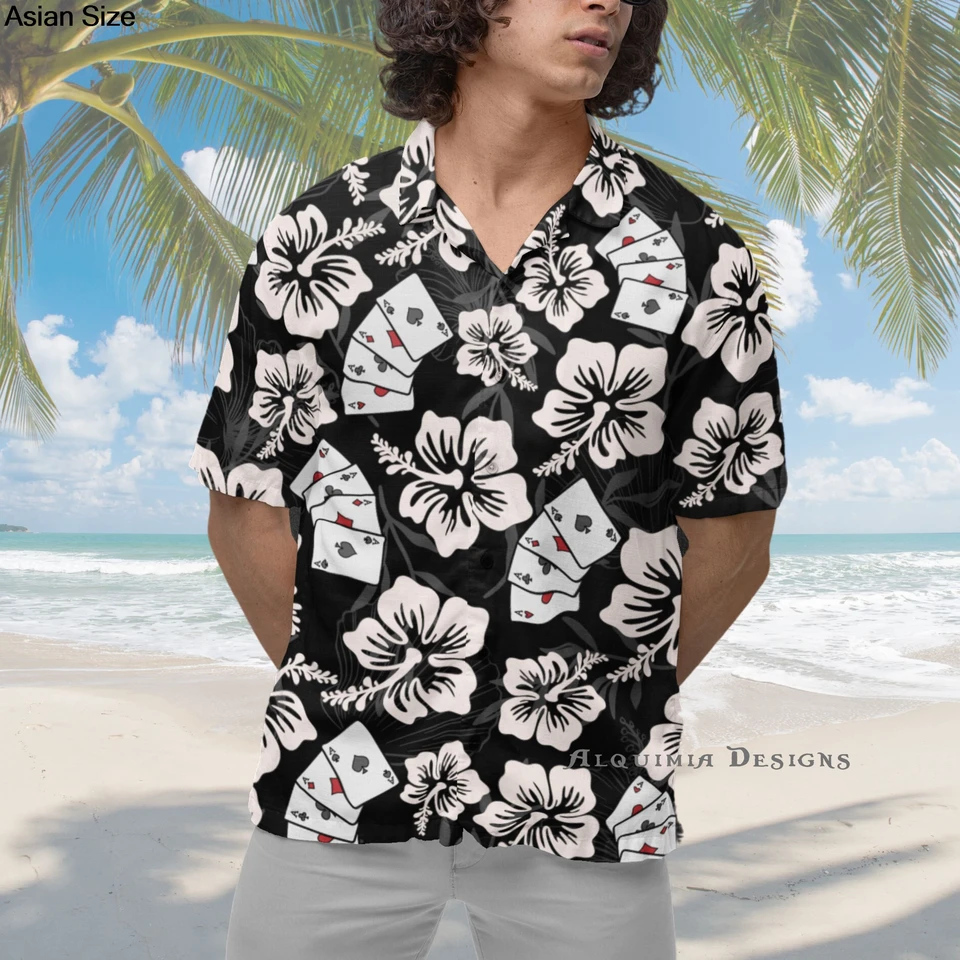 Poker Hawaiian Shirts Gambling Shirt Blackjack Short-sleeve Button