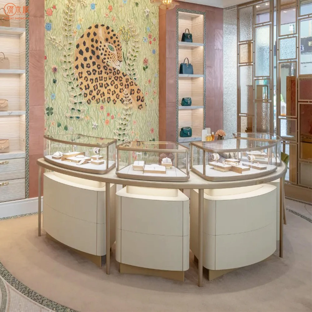 Vitrines de bijoux de luxe personnalisées, fabricant de personnalisation d'affichage de vitrine de bijoux à lumière LED