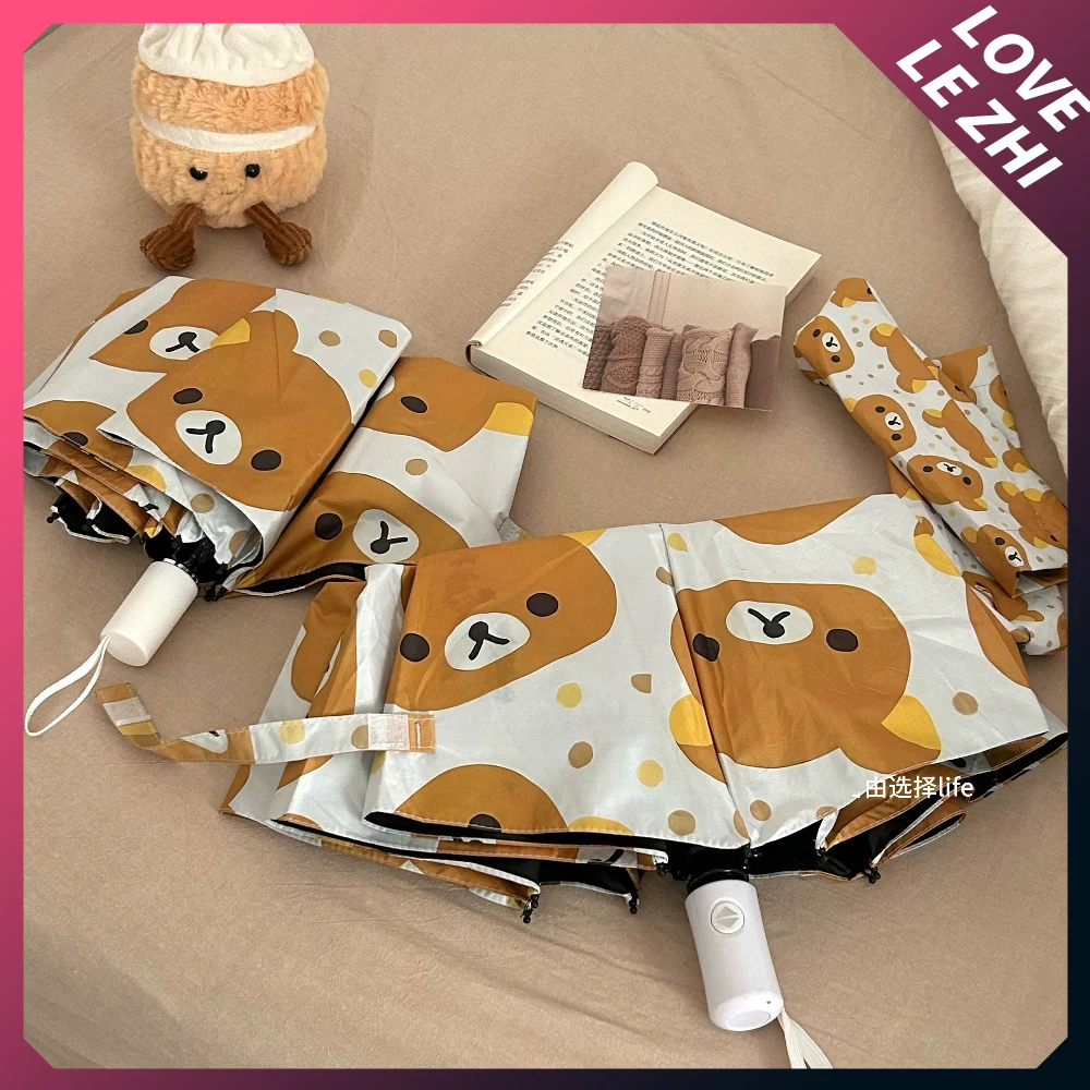 Kawaii Rilakkuma Zonwering Fijne Regendag Tweeërlei Gebruik Opvouwbare Paraplu Buiten Winddicht Regendicht Automatische Handmatig Opvouwbare Paraplu