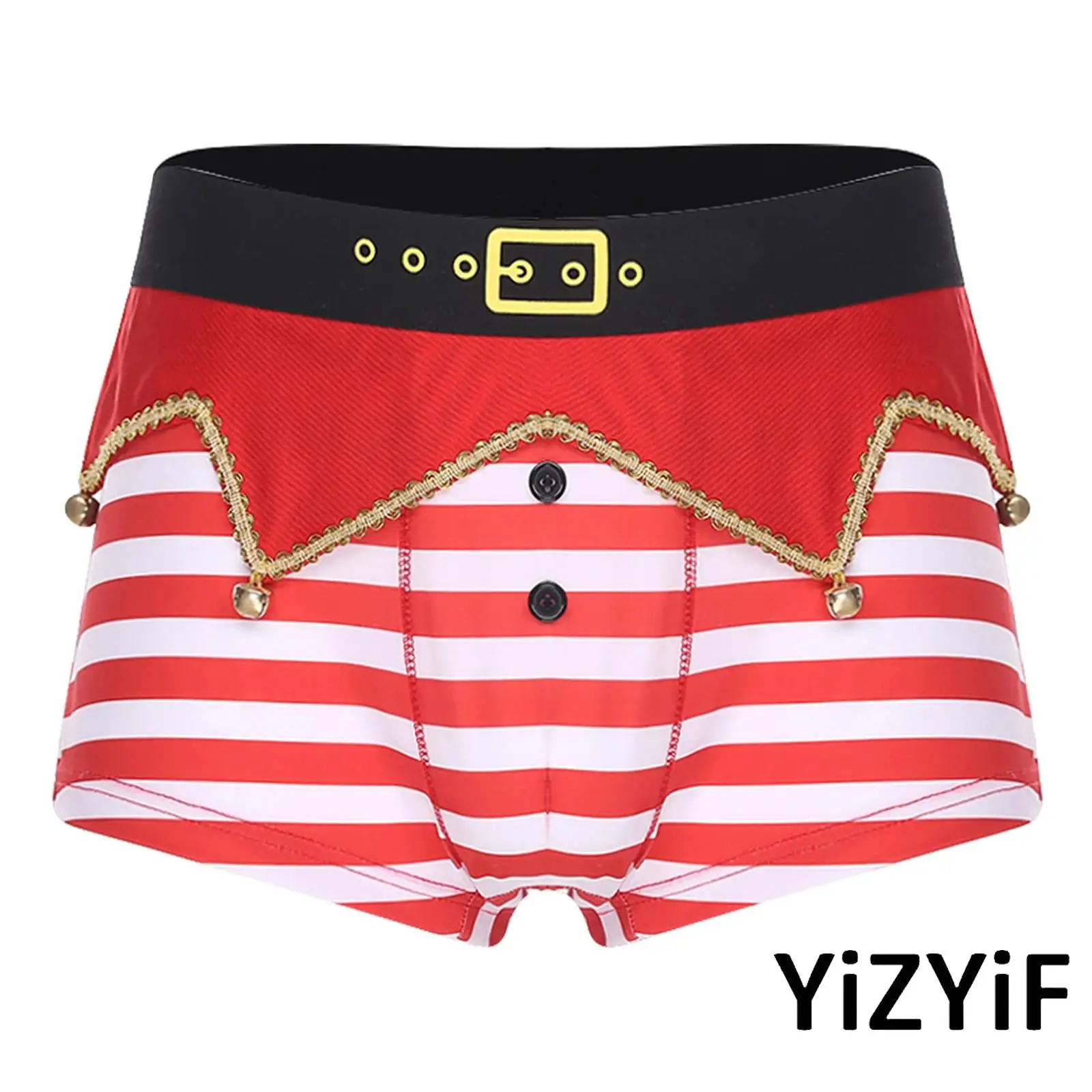 

Men Christmas Party Underwear Funny Novelty Holiday Xmas Boxer Briefs Elastic Waistband Irregular Panel Bells Striped Shorts