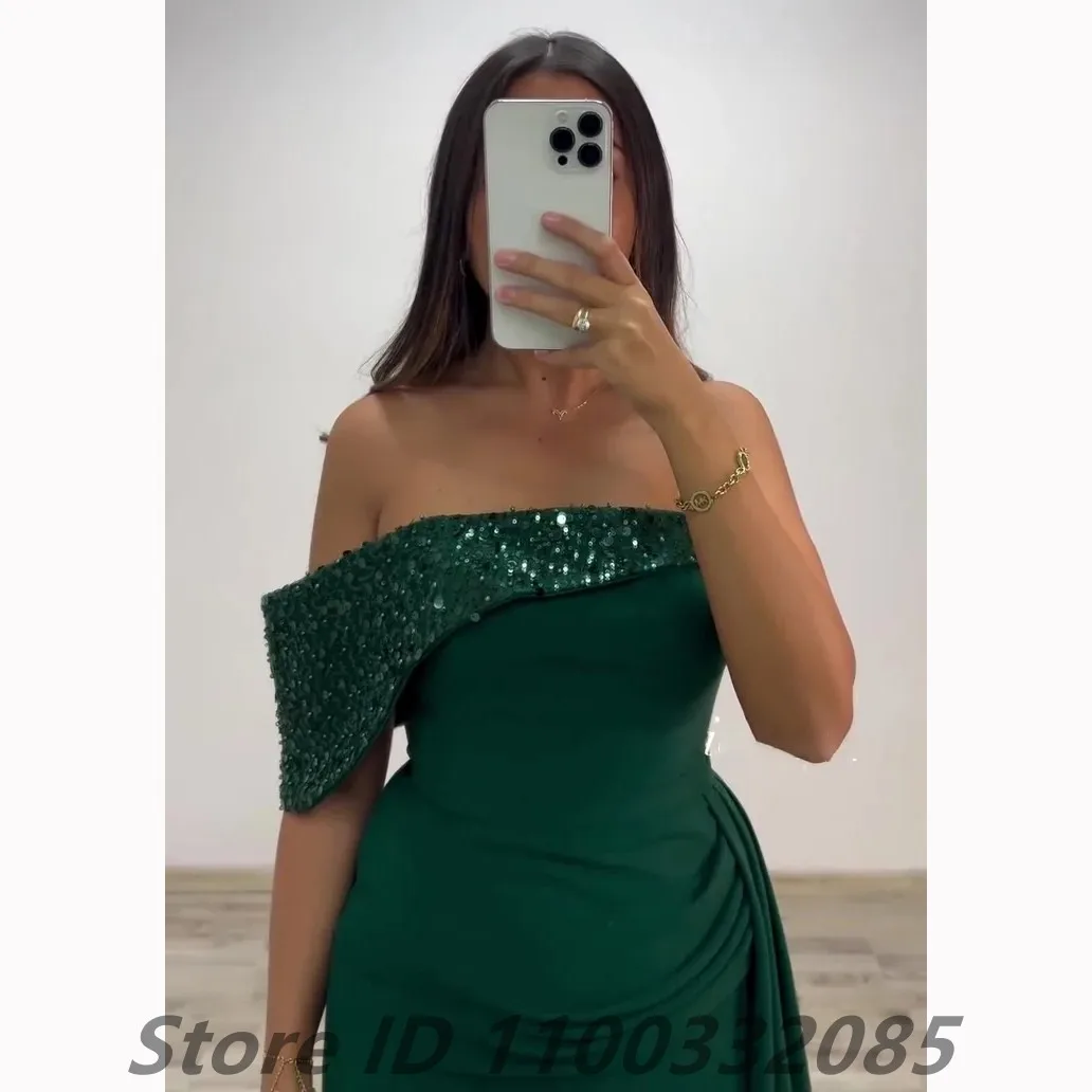 Eightale Dark Green Mermaid Evening Dress Sequin One Shoulder Women Party Prom Dresses Dubai 2025 Customized