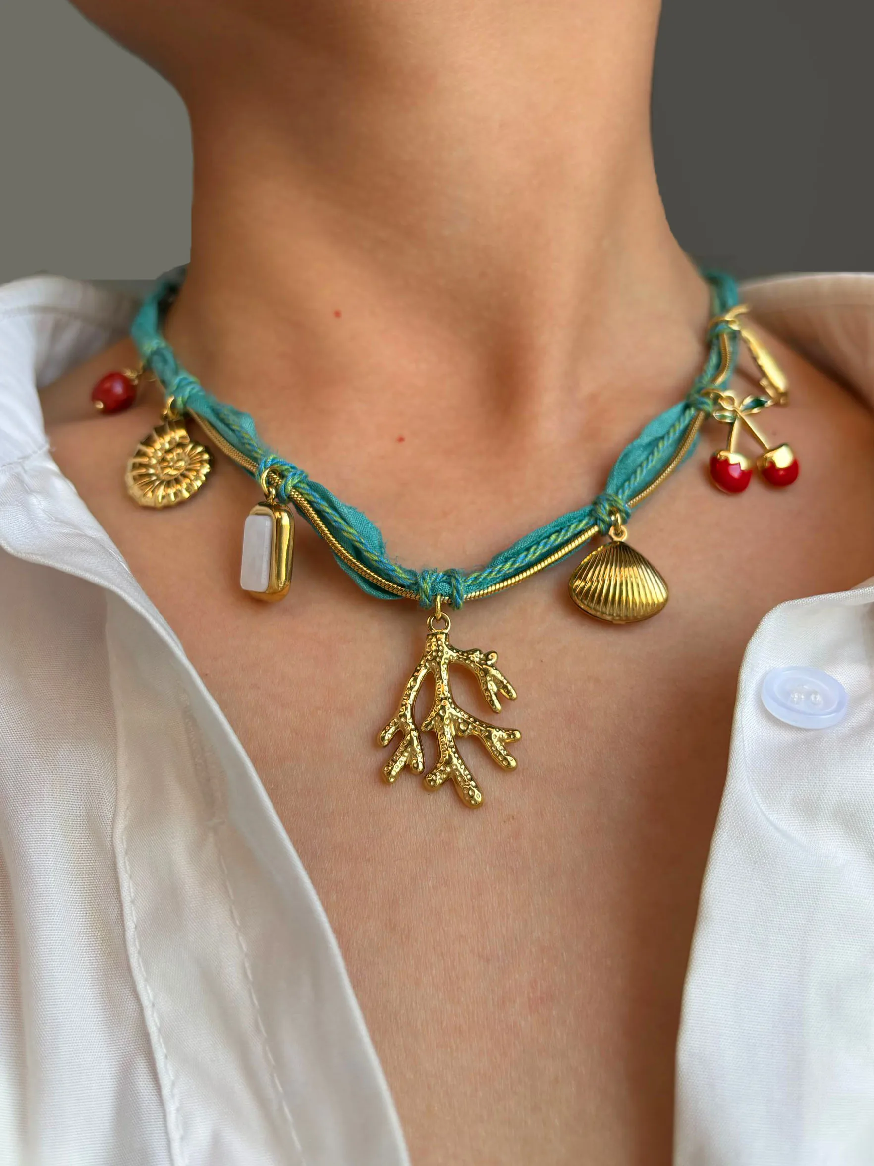 GHIDBK جديد بوهيميا الفولاذ المقاوم للصدأ محارة المرجان قذيفة الكرز الحجر الطبيعي Charms قلادة قلادة المرأة موضة مجوهرات الحفلات #4