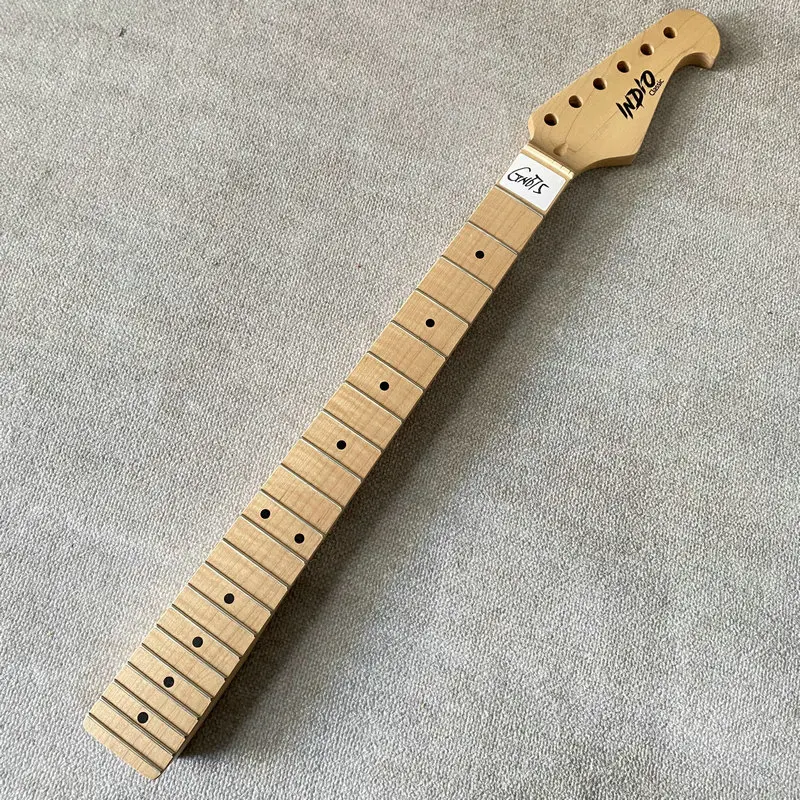 GN675  Indio Genuine Electric Guitar Unfinished Guitar Neck Tremolo Model Natural Maple Black Dot Inlay 22 Frets for Replace