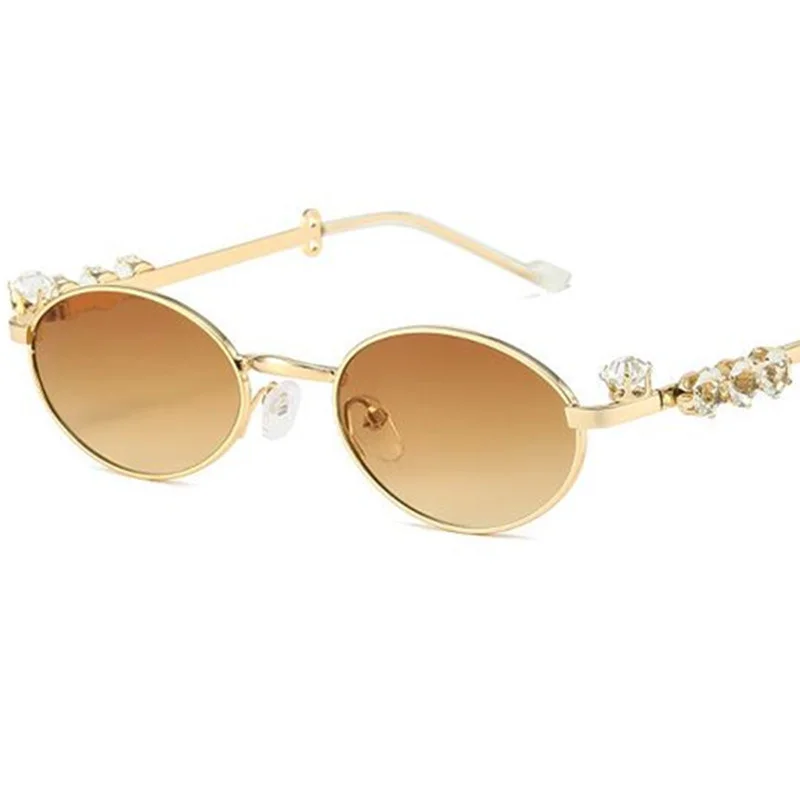 

Fashion Sun Glasse Anti-UV Spectacles Oval Eyeglasses Alloy Frame Goggles Diamond Studded Ornamental Hip Hop Sunglasses