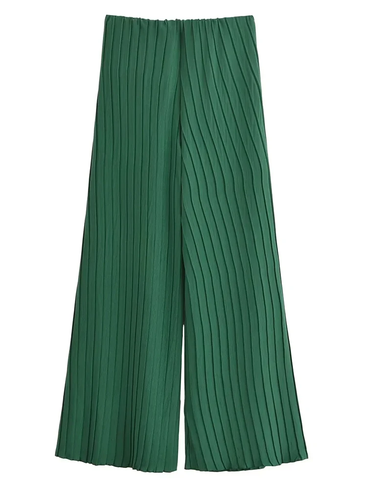 KAOPU ZA Women with pleated bandeau strapless top and mid-rise  pleated trousers two pieces sets mujer