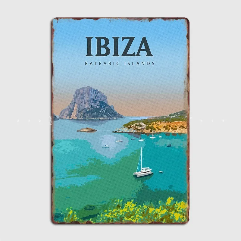 Visit Ibiza City Travel Scenery Sights Retro Poster Metal Sign Garage Club Indoor Room Decor Wall Decor Custom Tin Home Decor