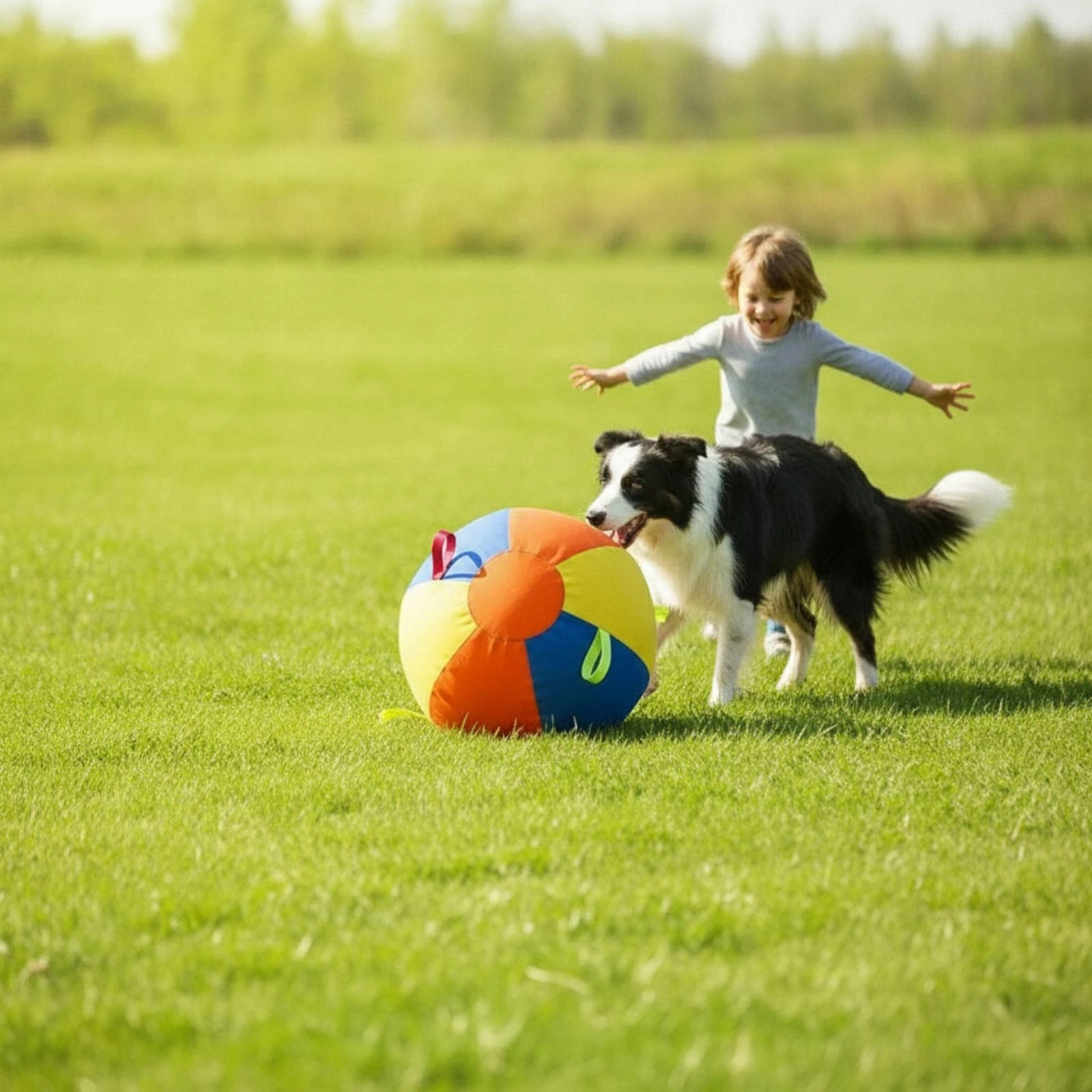 Inflatable Dog Ball Thickened Fetch Ball with Loops Dog Toy with Handles Easy-Grip Long-Lasting for Dogs, Park, Yard