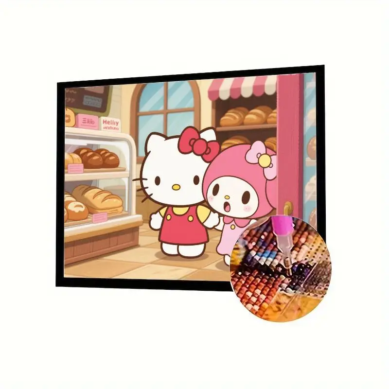 

1PC Hello Kitty My Melody Sweet Bakery Scene 5D Diamond Painting Kit - Full Drill DIY Diamond Art Embroidery, Cute Cartoon Sanri