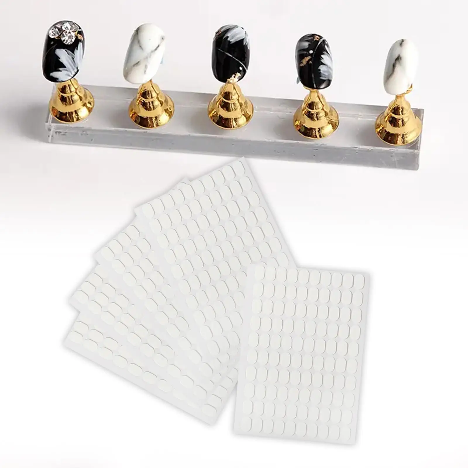 5 fogli di nastro biadesivo, linguette adesive trasparenti/strumento per manicure/doppio