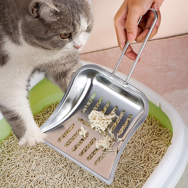 

Stainless Steel Cat Litter Shovel: Long Handled, Durable, Washable Heavy Duty Cleaning Tool for Cat Toilets