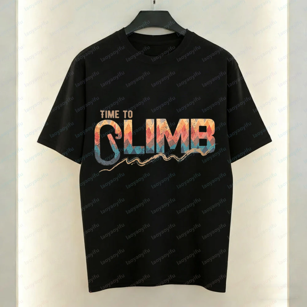 Time To Climb Print Cotton Tee Outdoor Climbing Summer Adventure Trend Quick Drying Breathable Tops Casual Style Men's T-Shirt