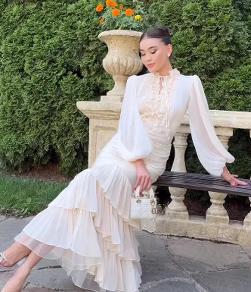 Damasco elegante vestido feminino manga longa em camadas babados vintage vestidos bodycon chique cintura alta pano senhora