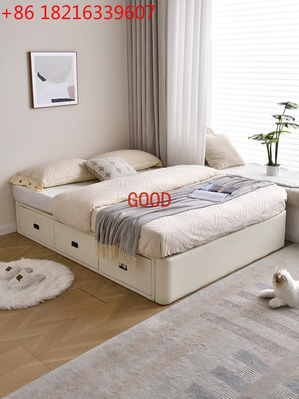 TAO Row skeleton bed frame with drawers and backless table bed