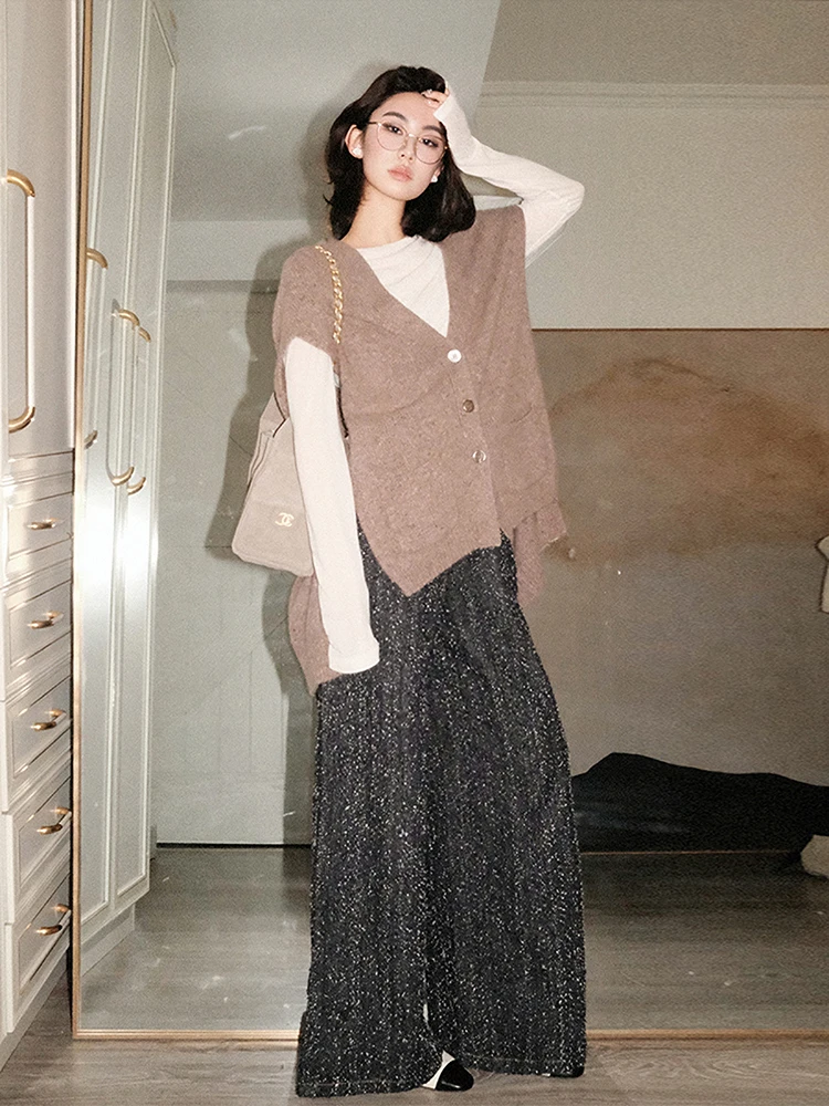 

Джинсы Call Me Blue из грубого твида с широкими штанинами, женские, премиум-качество, джинсовые брюки, зимняя коллекция, высокая талия